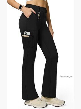 Stretch Cargo Pants High Waist Bootcut Flare Leggings 6 Pockets Work Yoga